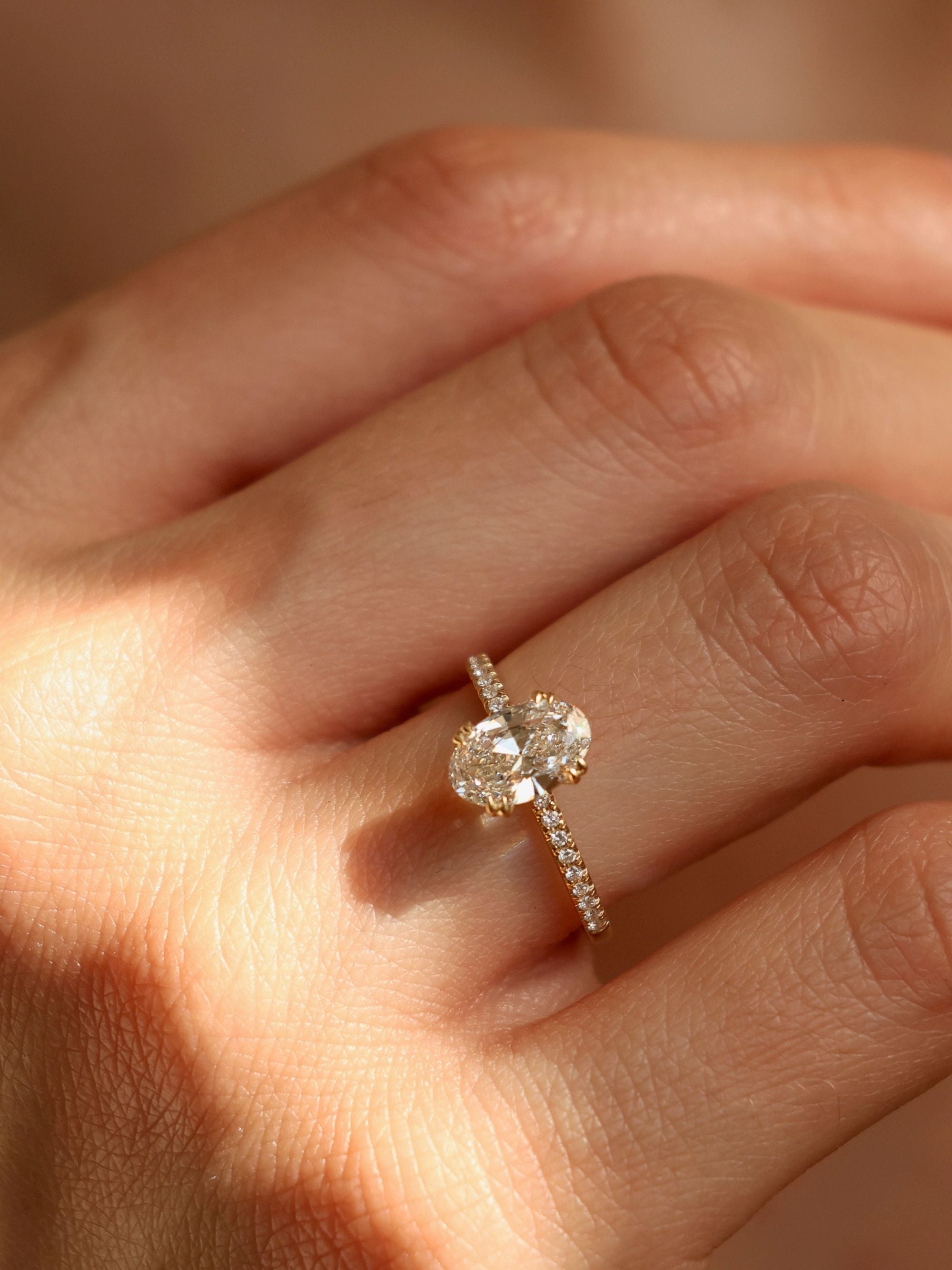 1.2 CT - 3.2 CT Oval Cut Lab grown Diamond Pave Engagement Ring