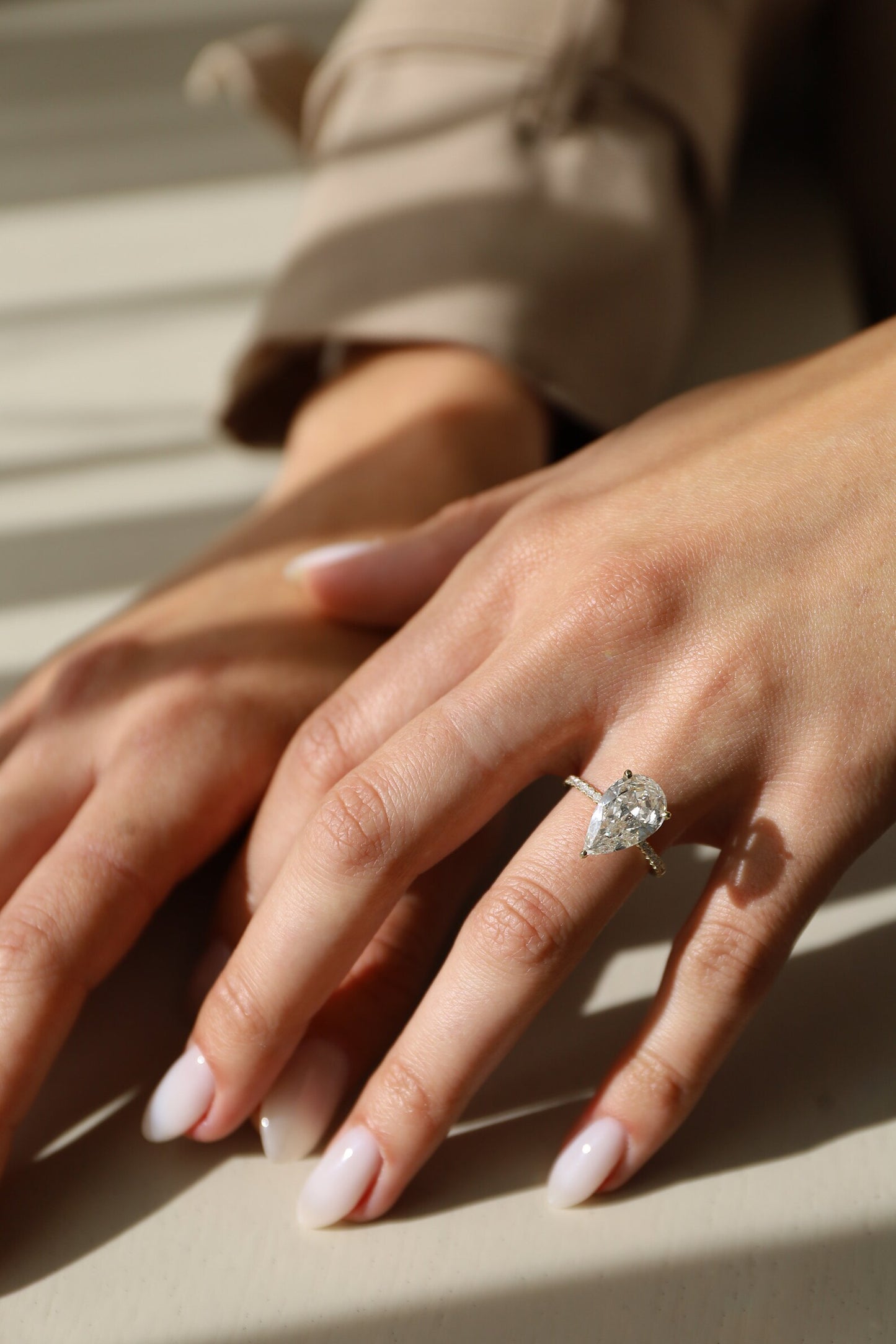 3 CT Pear Cut Hidden Halo & Pave Moissanite Engagement Ring