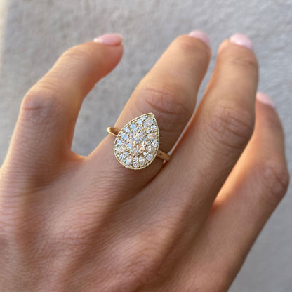 0.57 CT Pear Cut Moissanite Pear Shape Mosaic Engagement Ring