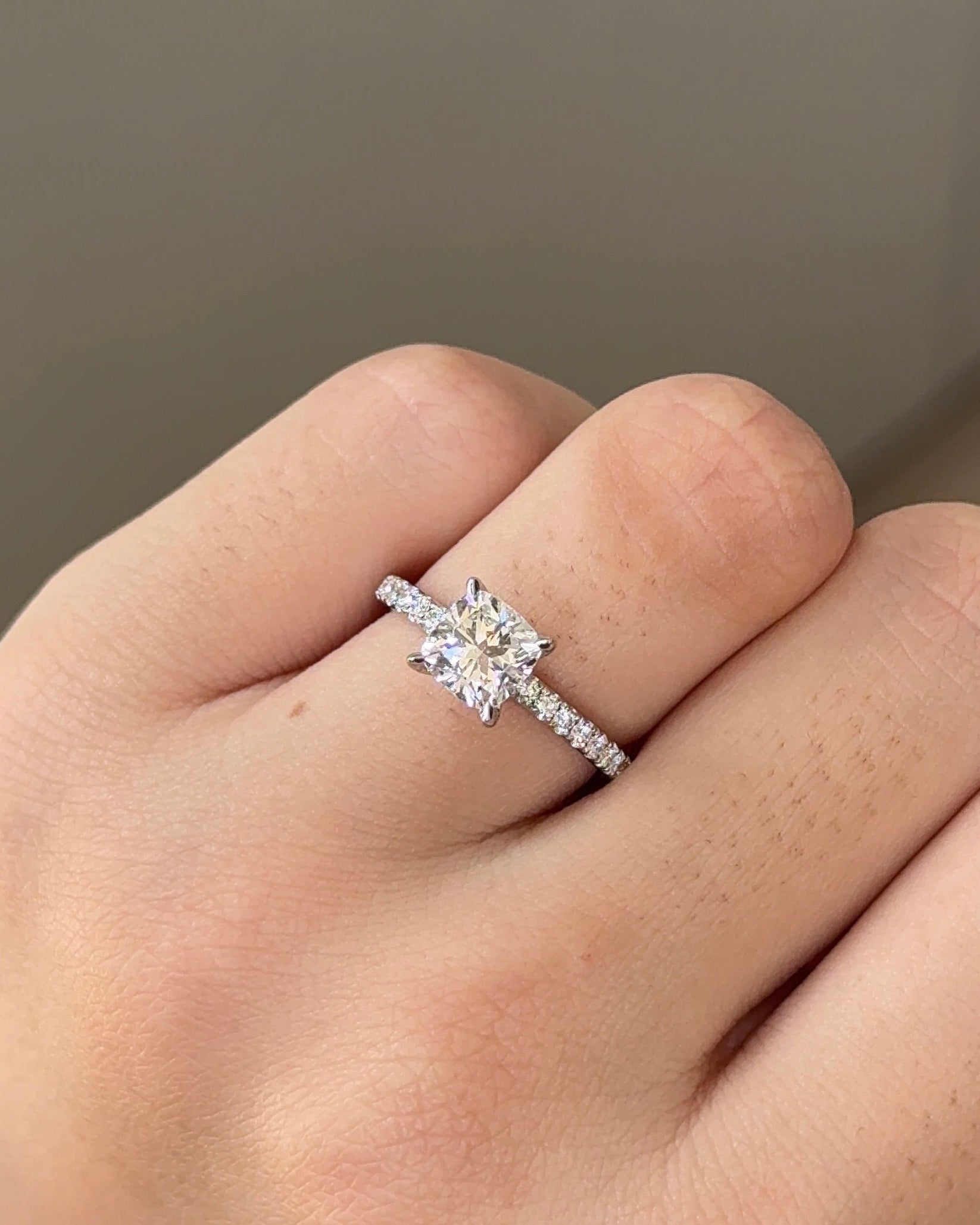 1.13 CT Cushion Cut Lab grown Diamond Micro Pave With Hidden Halo Engagement Ring