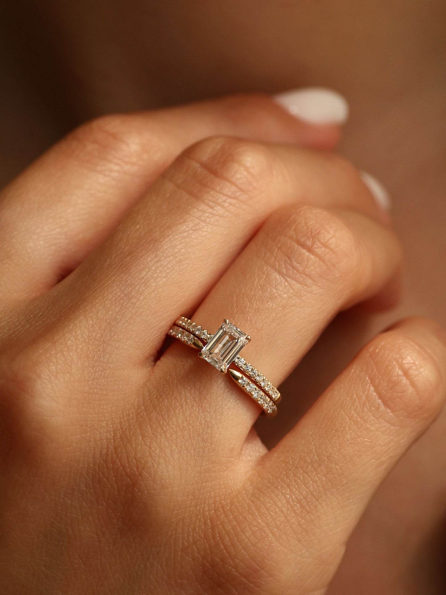 0.9 CT - 2.9 CT Emerald Cut Lab grown Diamond Pave Engagement Ring