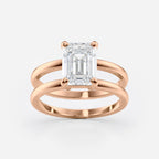 2 CT Emerald Cut Double Band Solitaire Moissanite Engagement Ring
