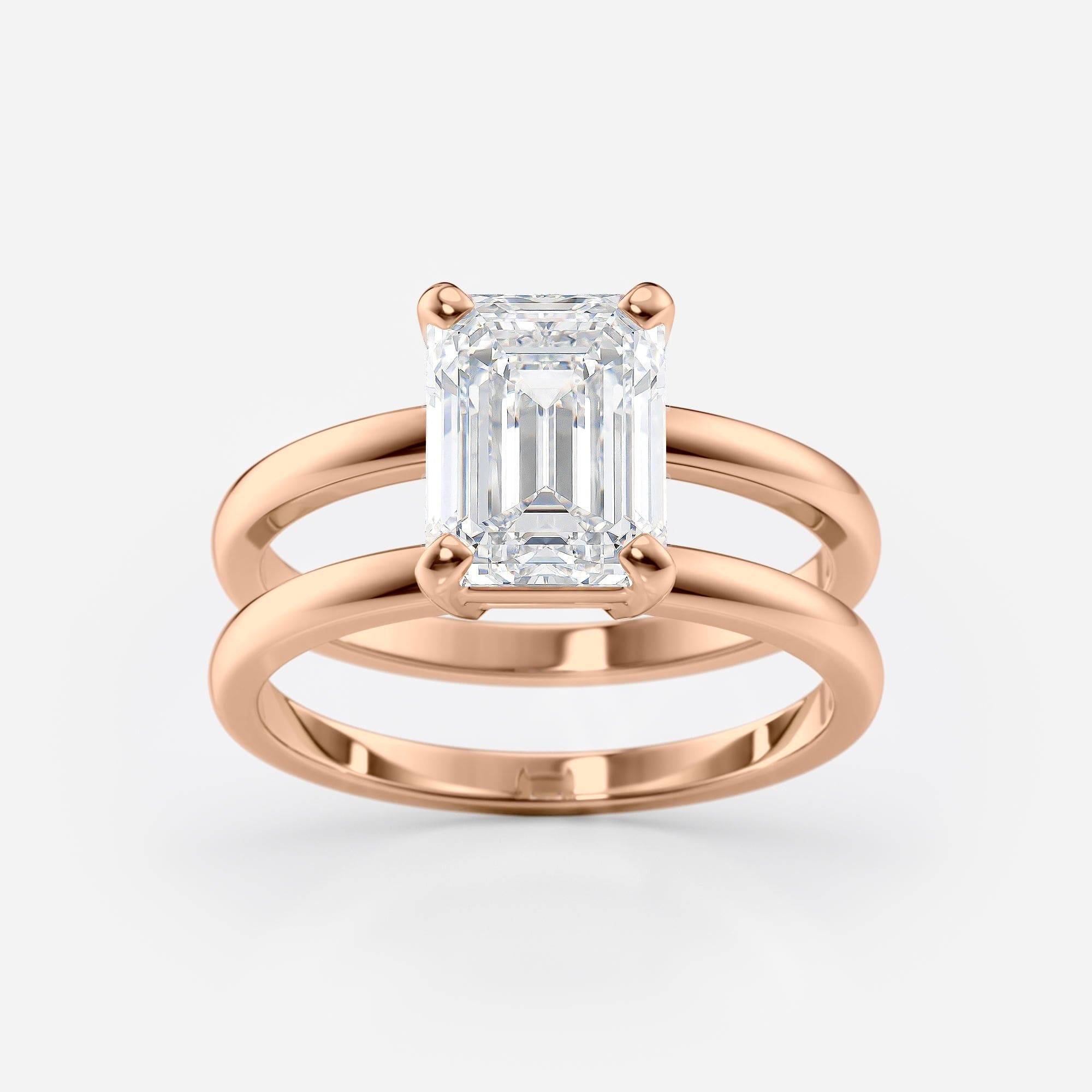2 CT Emerald Cut Double Band Solitaire Moissanite Engagement Ring
