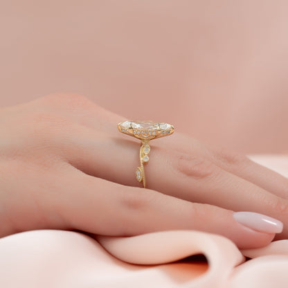 2 CT - 2.5 CT Marquise Cut Hidden Halo Milgrain Moissanite Engagement Ring