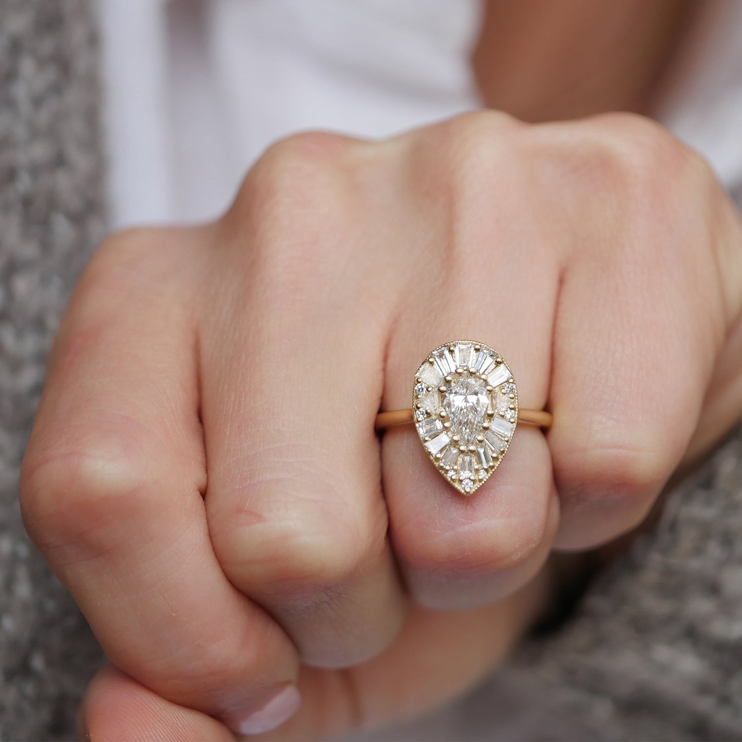 0.73 CT Pear Cut Moissanite Cluster Mosaic Engagement Ring