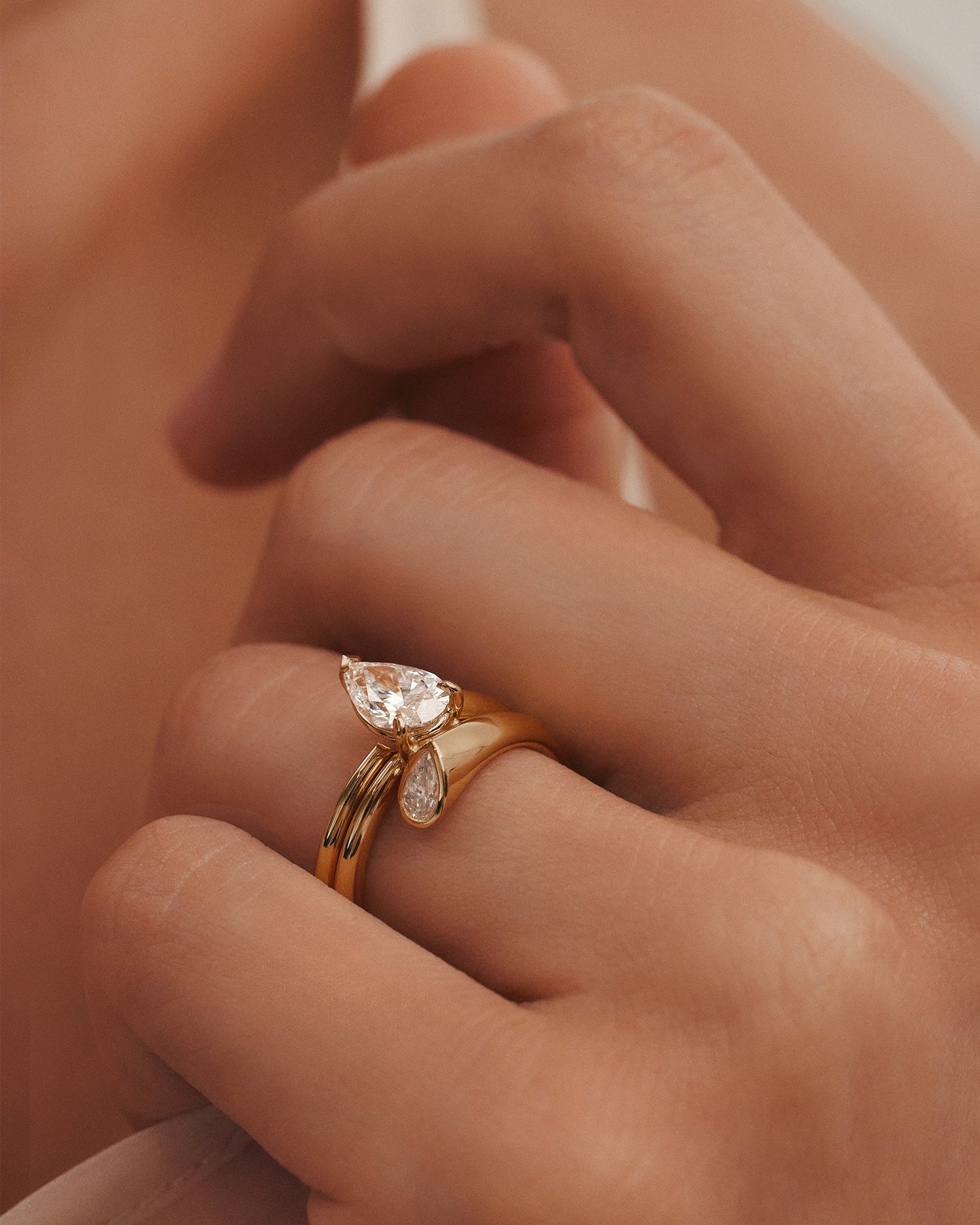 1 CT - 3 CT Pear Cut Lab grown Diamond Bypass Side Stone Engagement Ring