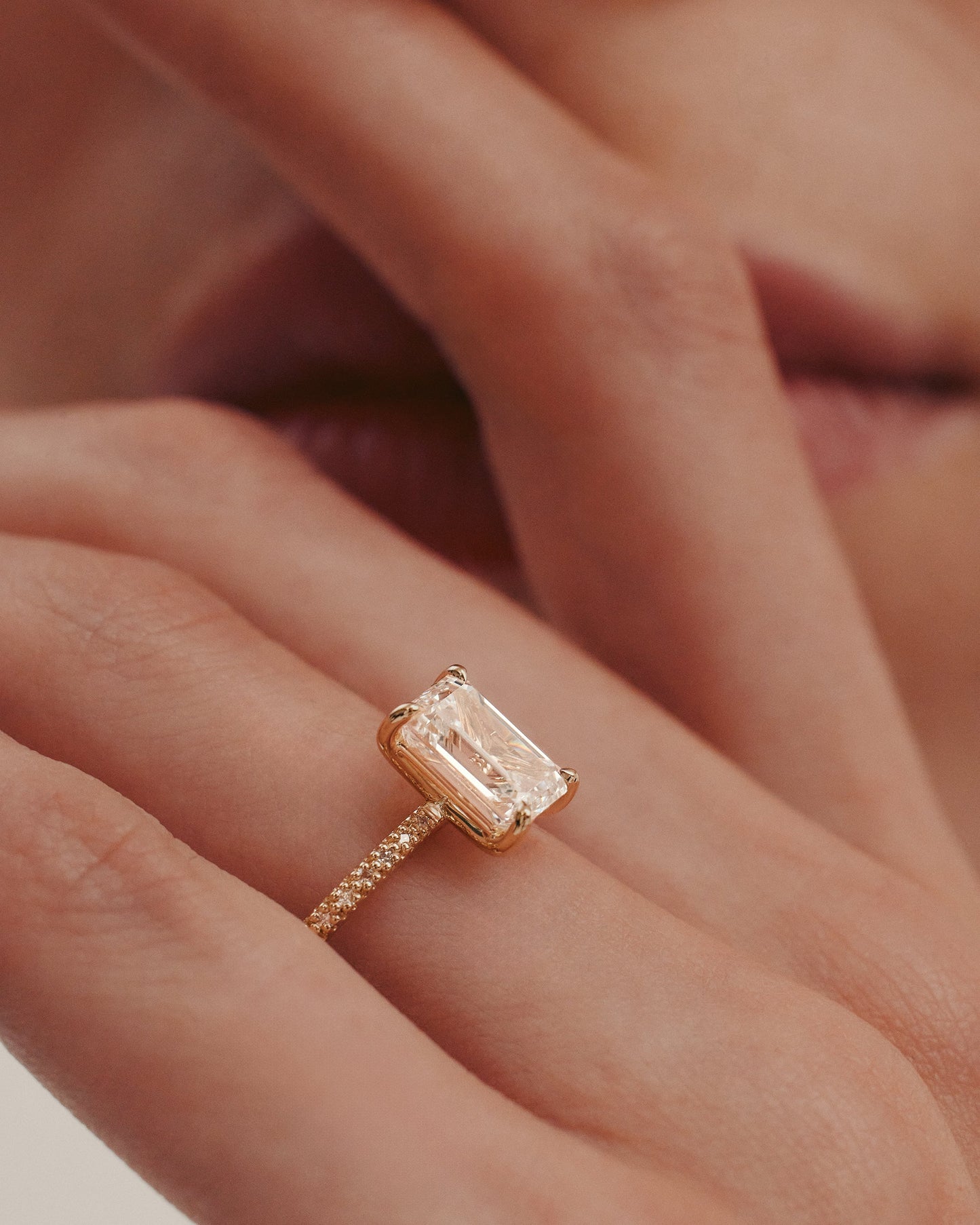 1 CT - 2 CT East-West Emerald Cut Lab grown Diamond Pave Engagement Ring