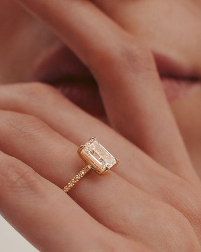 1 CT - 2 CT East-West Emerald Cut Lab grown Diamond Pave Engagement Ring