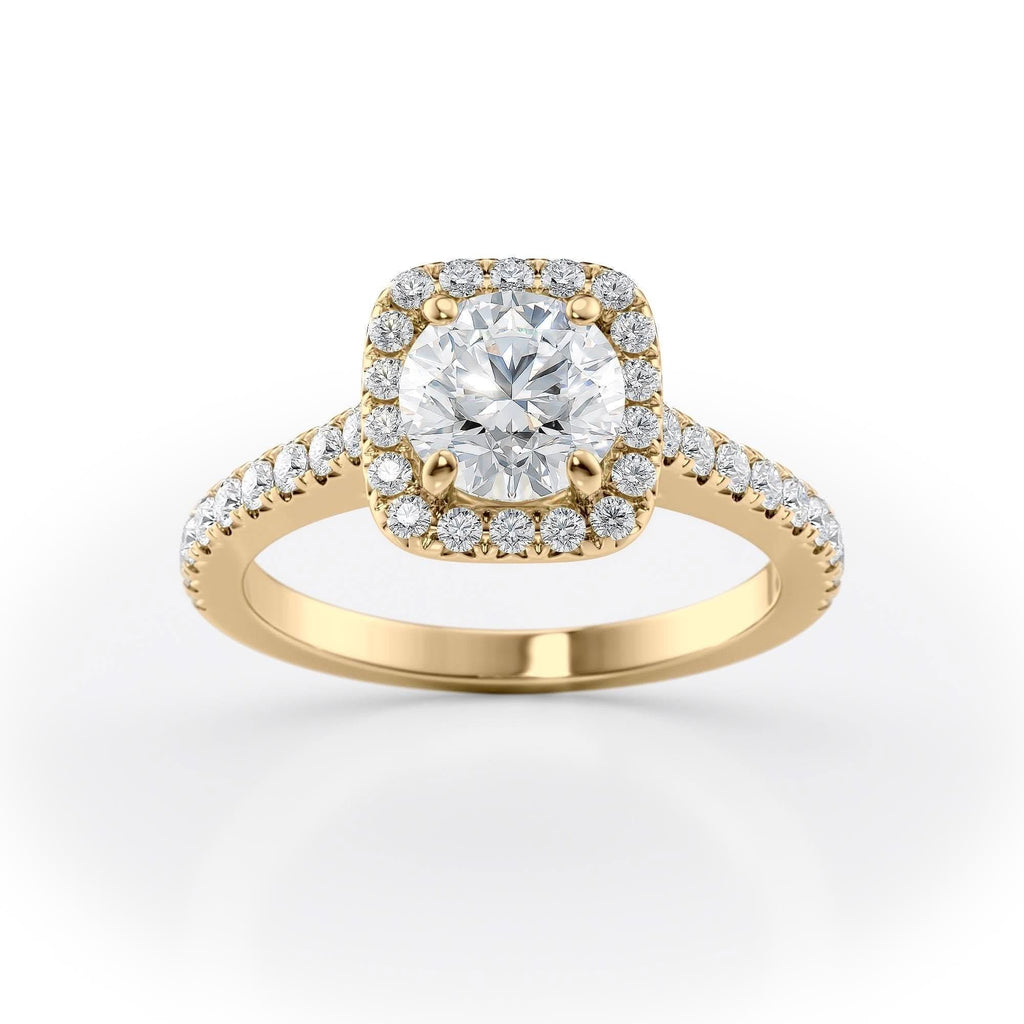 1 CT - 2 CT Round Cut Halo Pave Moissanite Engagement Ring