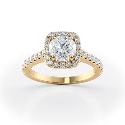 1 CT - 2 CT Round Cut Halo Pave Moissanite Engagement Ring