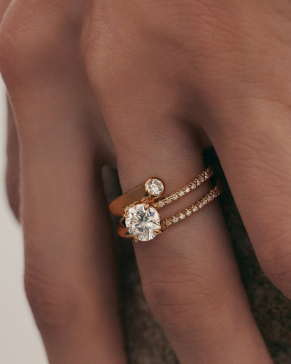 1 CT Round Cut Lab grown Diamond Bypass Side Stone & Half Pave Engagement Ring