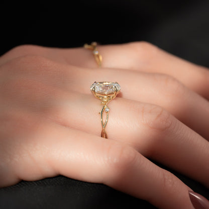 1 CT - 2 CT Oval Cut Twig Style Moissanite Engagement Ring