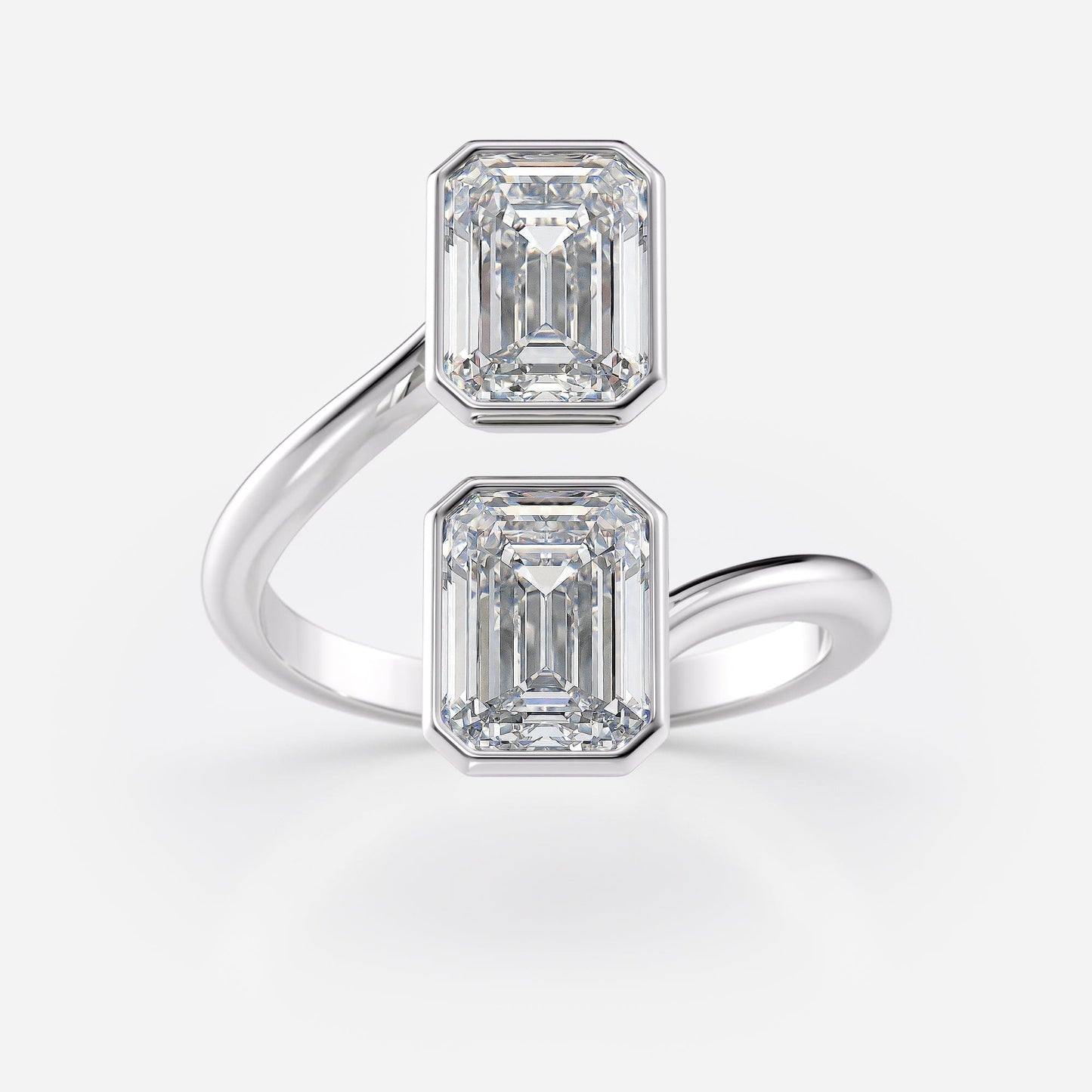 3 TCW Double Emerald Cut Bezel Bypass Moissanite Engagement Ring