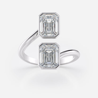 3 TCW Double Emerald Cut Bezel Bypass Moissanite Engagement Ring