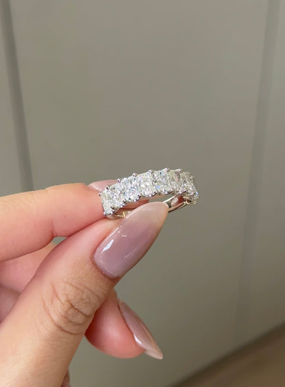 3.2 TCW Radiant CVD Diamond Half Eternity with Shared Prong Wedding Band