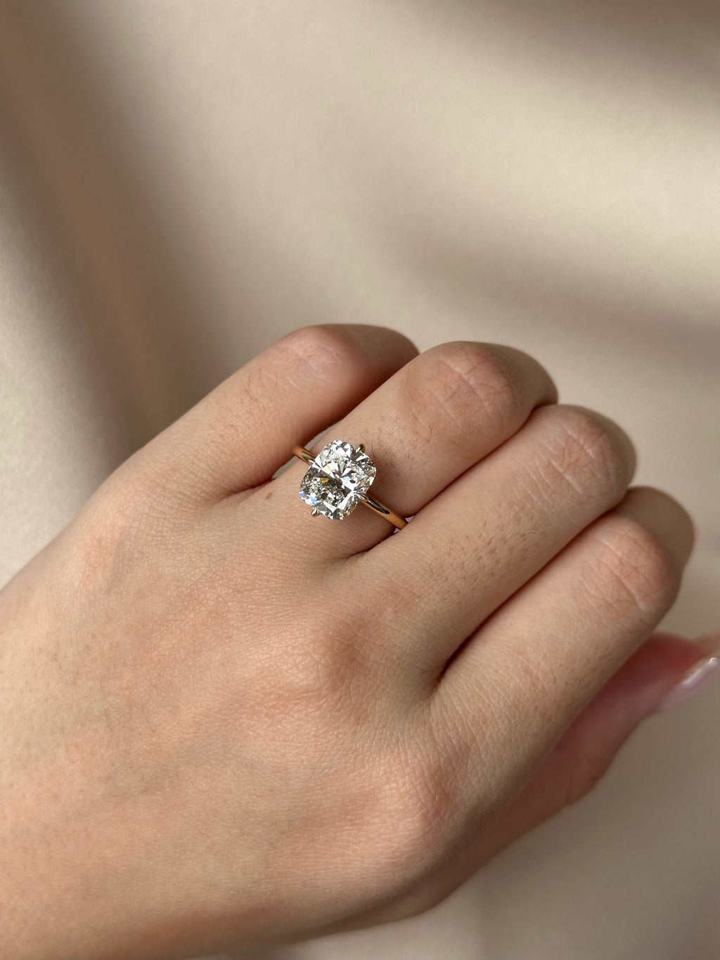3 CT Cushion Cut Lab grown Diamond Hidden Halo Engagement Ring
