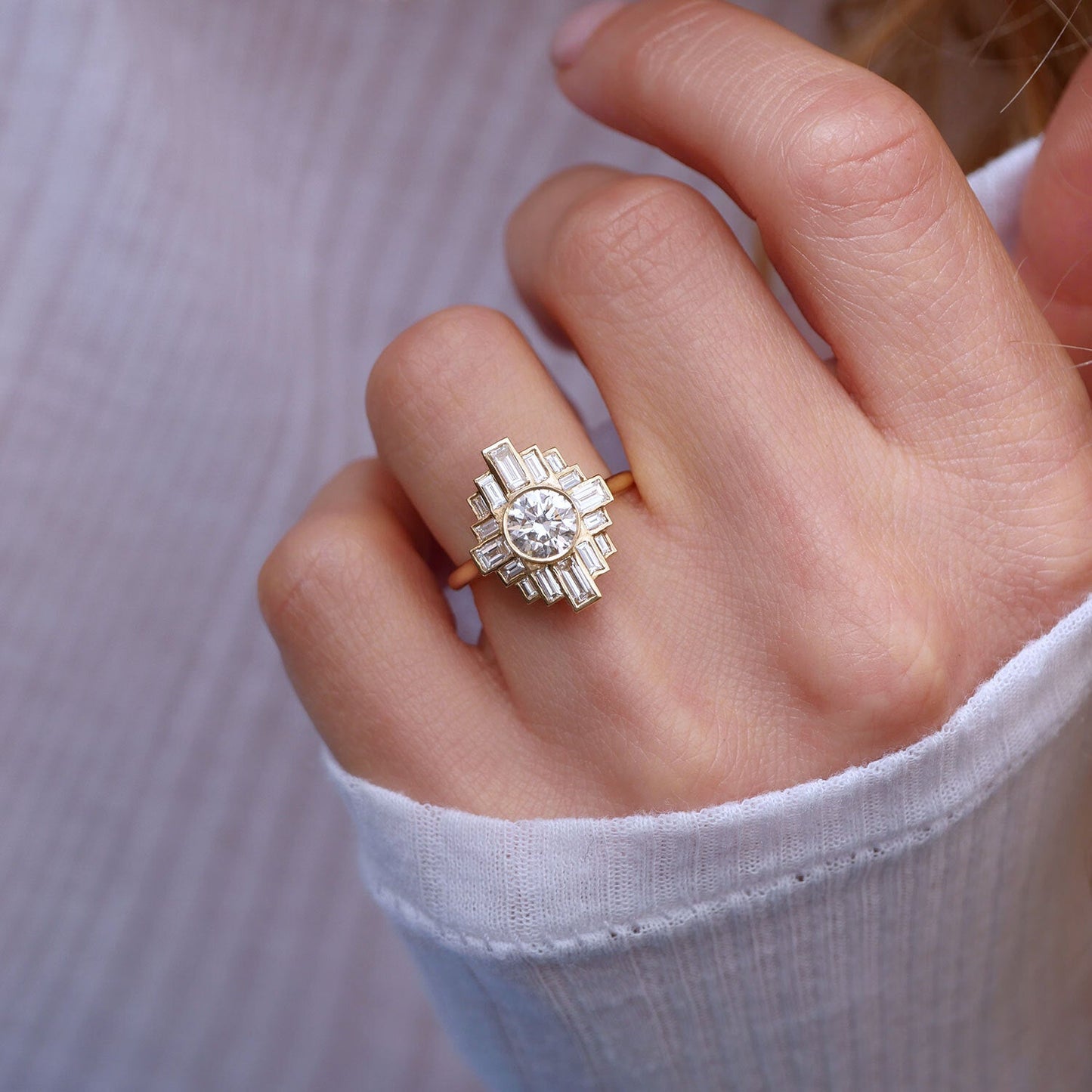 0.8 CT Round Cut Moissanite Rockefeller Mosaic Engagement Ring