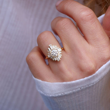 0.8 CT Round Cut Moissanite Rockefeller Mosaic Engagement Ring