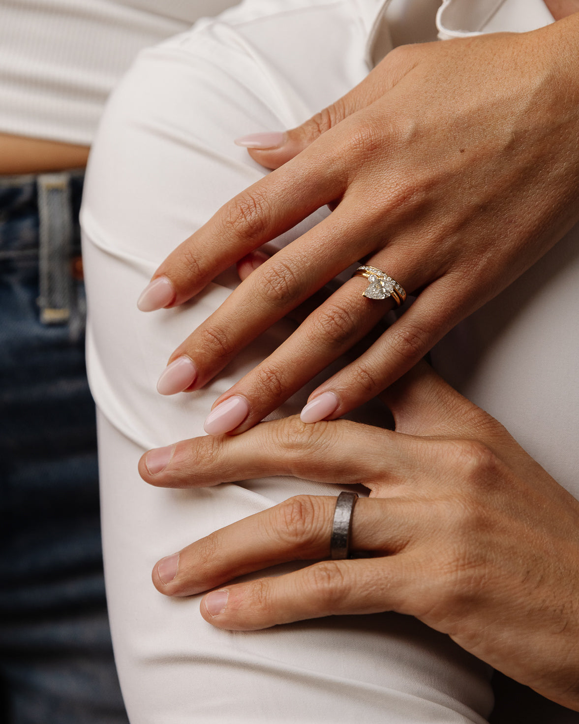 1.85 CT - 2.85 CT Pear Cut Lab grown Diamond Side Stones Engagement Ring