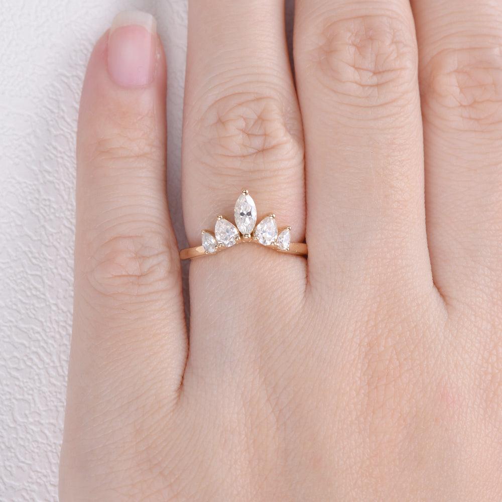 0.6 TCW Marquise Moissanite Curved Cluster Wedding Band