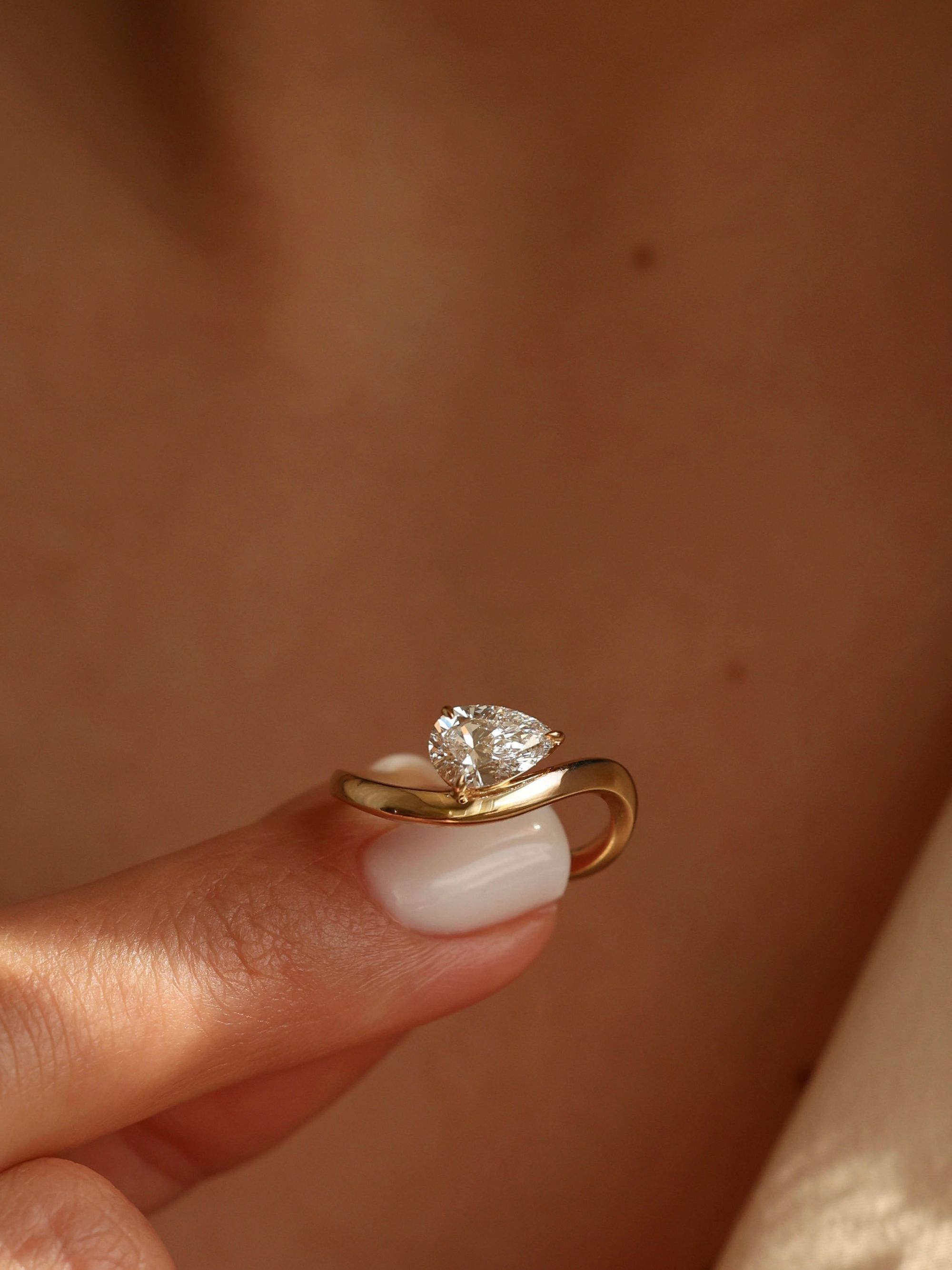 1 CT - 3 CT Pear Cut Lab grown Diamond Solitaire Engagement Ring