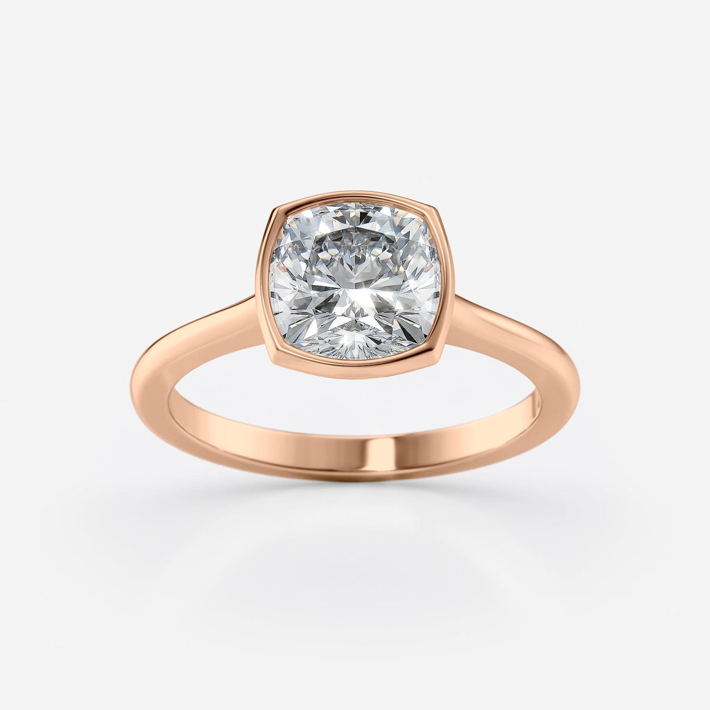 2 CT - 3 CT Cushion Cut Bezel Setting Solitaire Moissanite Engagement Ring