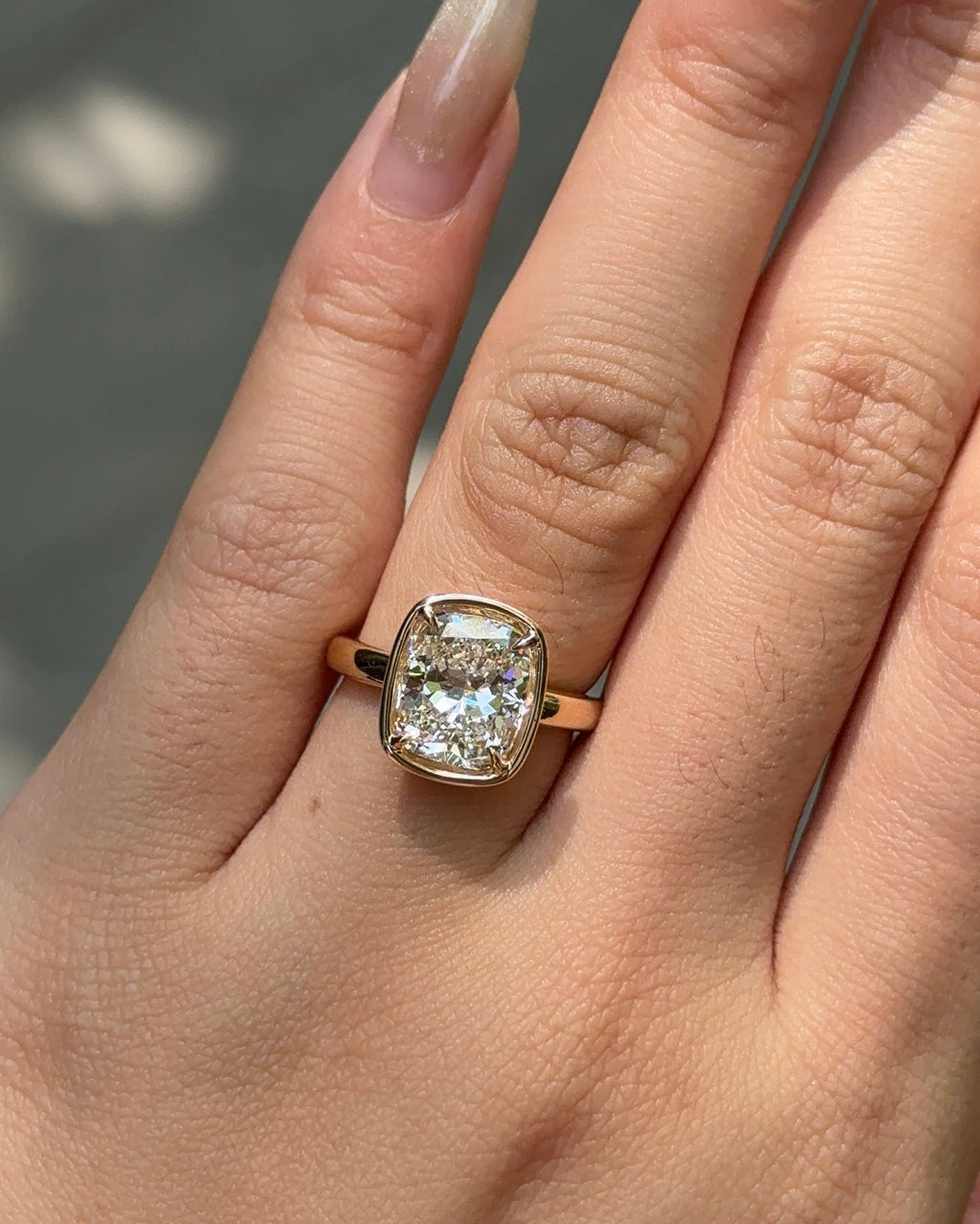 3.01 CT Cushion Lab grown Diamond Bezel Engagement Ring