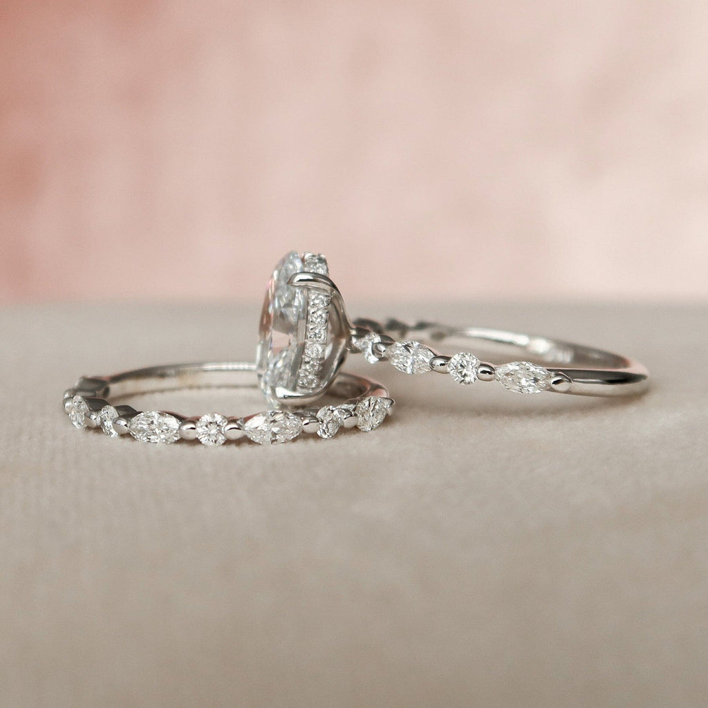 2.5 CT Oval Cut Moissanite Half Eternity Bridal Set