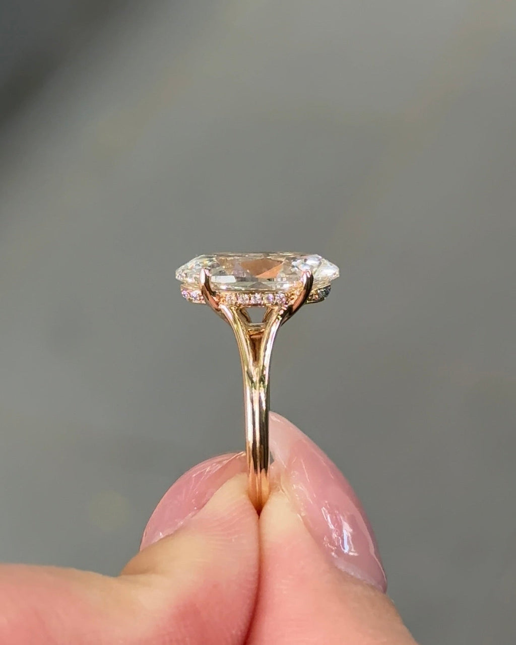 3.53 CT Antique Moval Cut Lab grown Diamond Wide Split Shank with Hidden Halo Engagement Ring