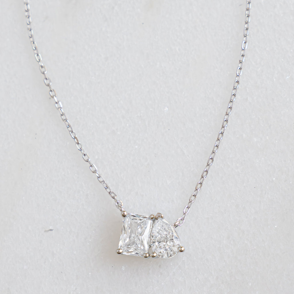 1.73 TCW Pear & Radiant Moissanite Diamond Toi et Moi Necklace