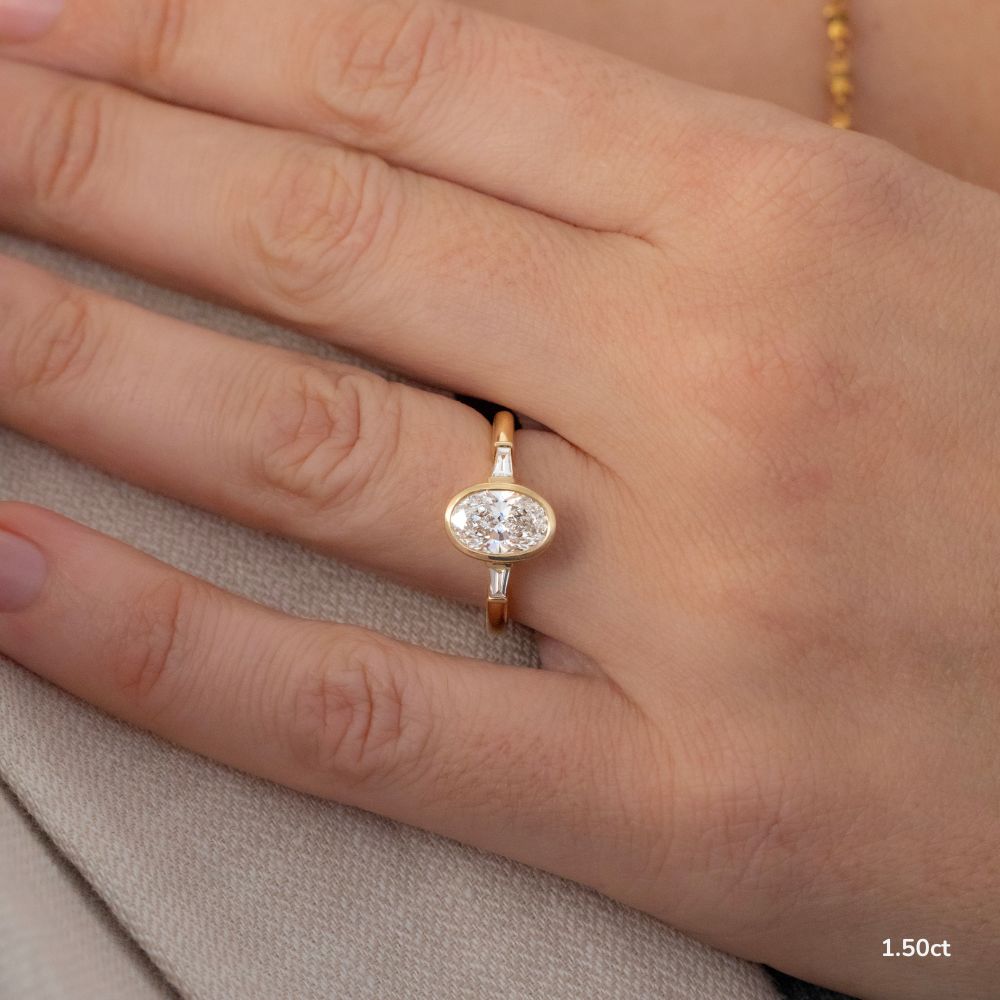 1.5 CT - 2.5 CT Oval Cut Three Stone Bezel Set Moissanite Engagement Ring