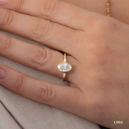 1.5 CT - 2.5 CT Oval Cut Three Stone Bezel Set Moissanite Engagement Ring