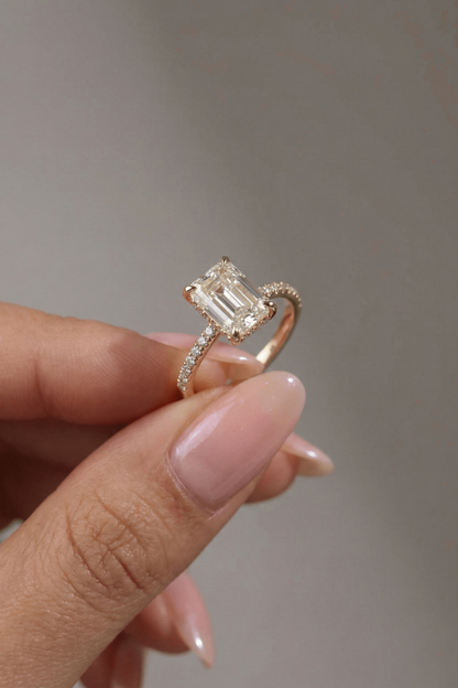 Radiant Cut Hidden Halo & Pave Moissanite Engagement Ring