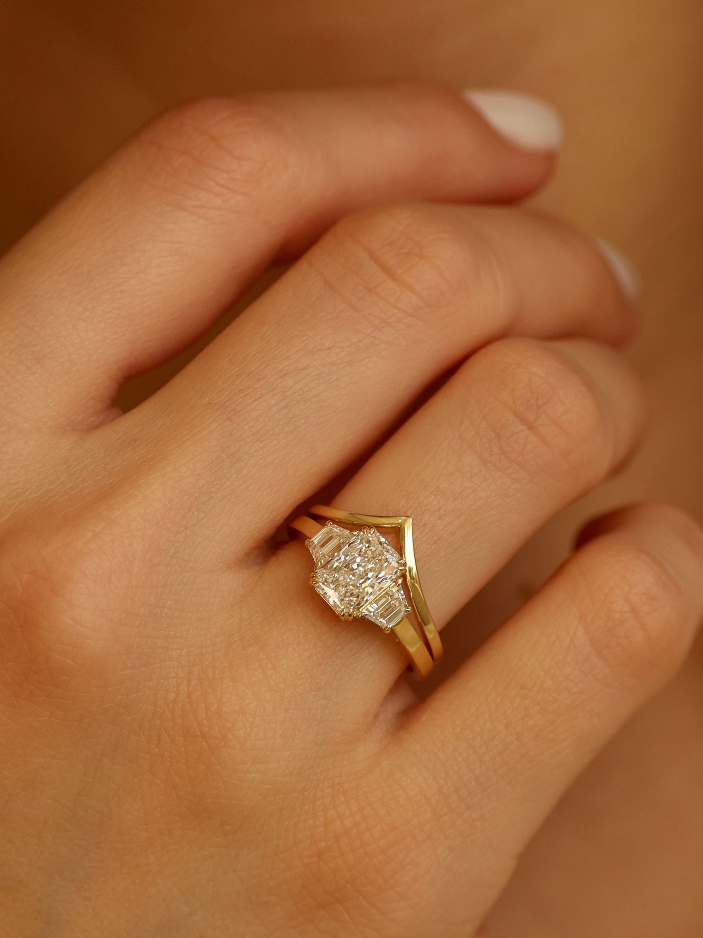 1.5 CT - 3.5 CT Radiant Cut Lab grown Diamond Three Stone Engagement Ring