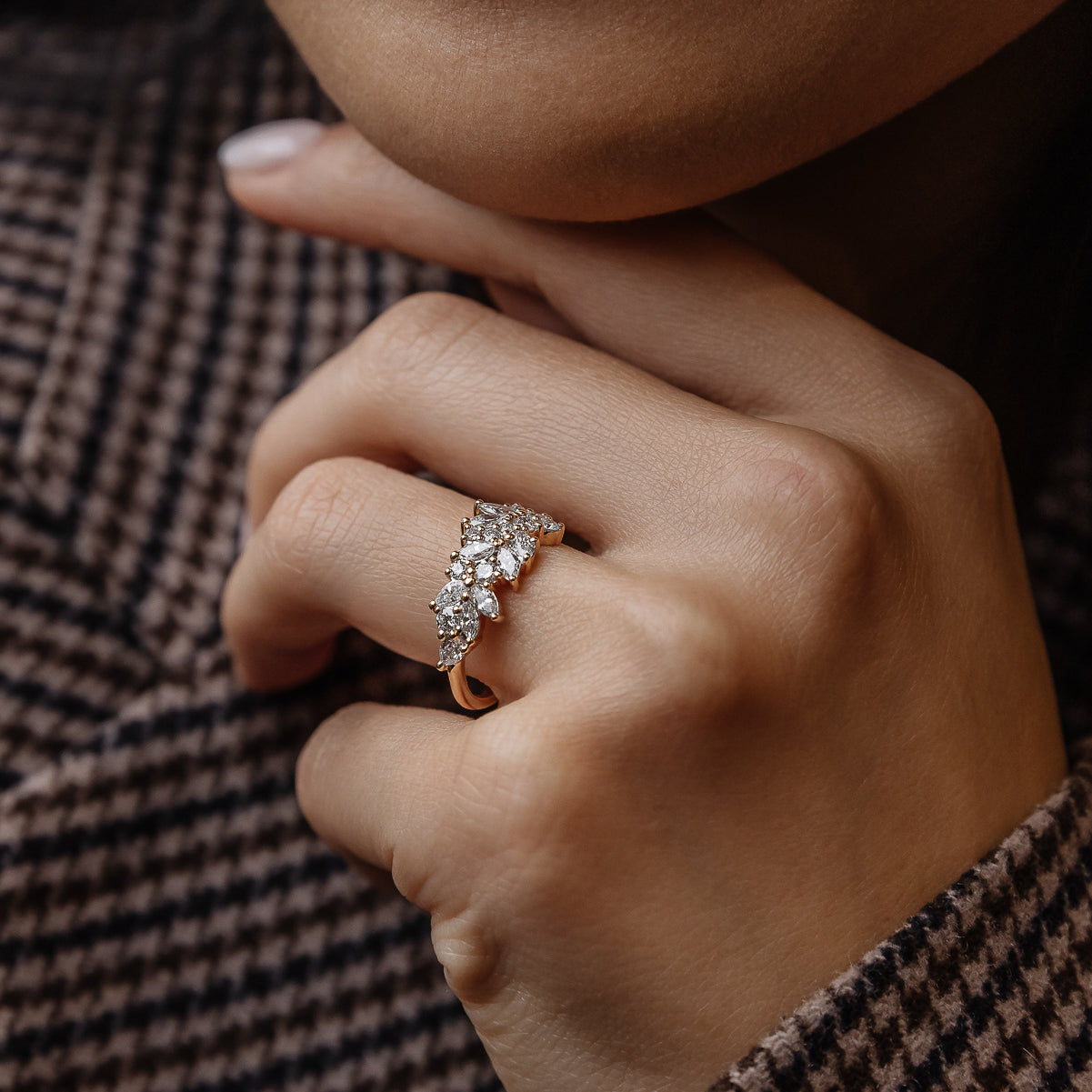 0.92 TCW Marquise Cluster CVD Diamond Wedding Band