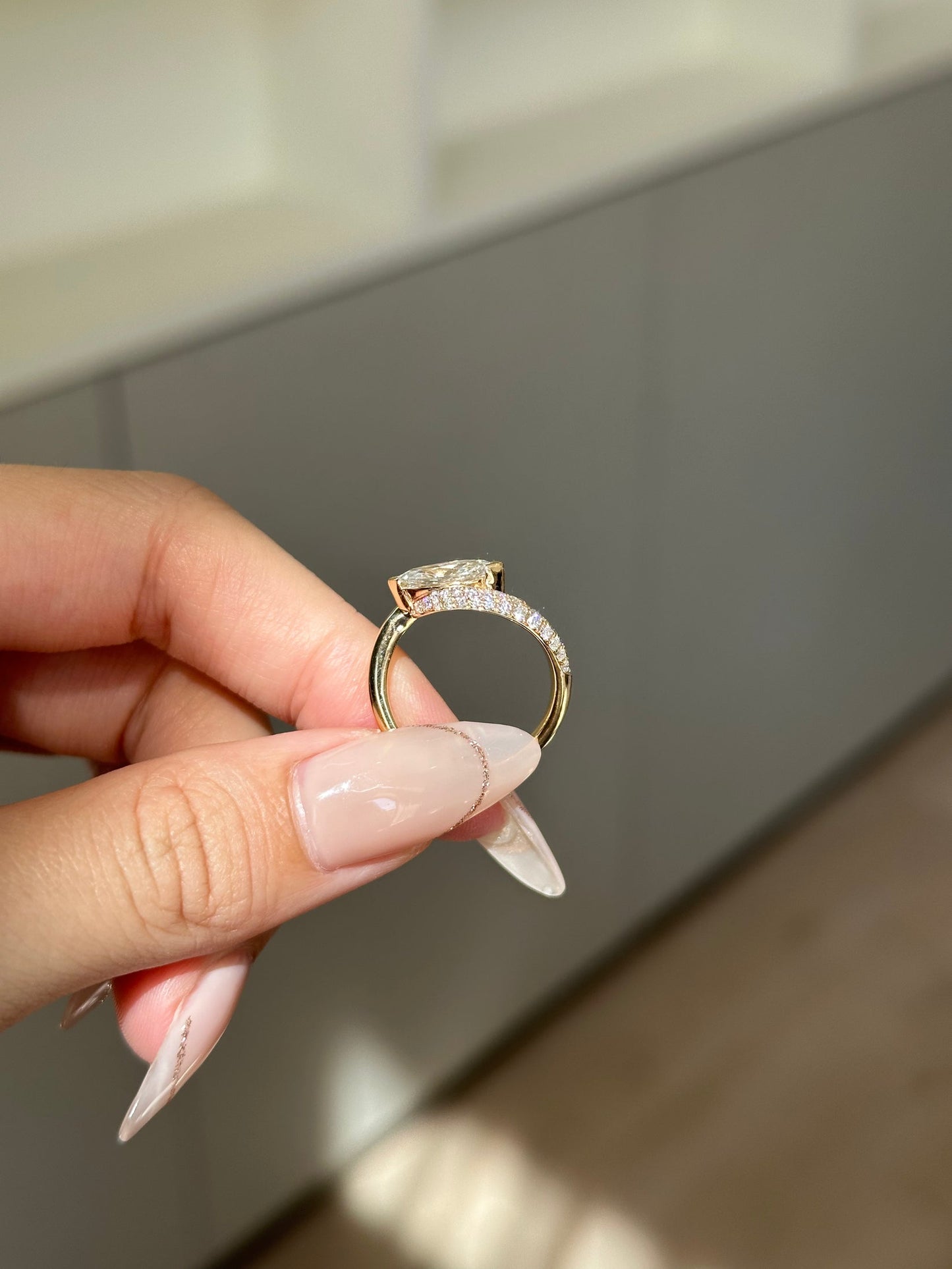 1.1 CT Marquise Cut Lab grown Diamond Twisted Pave Engagement Ring