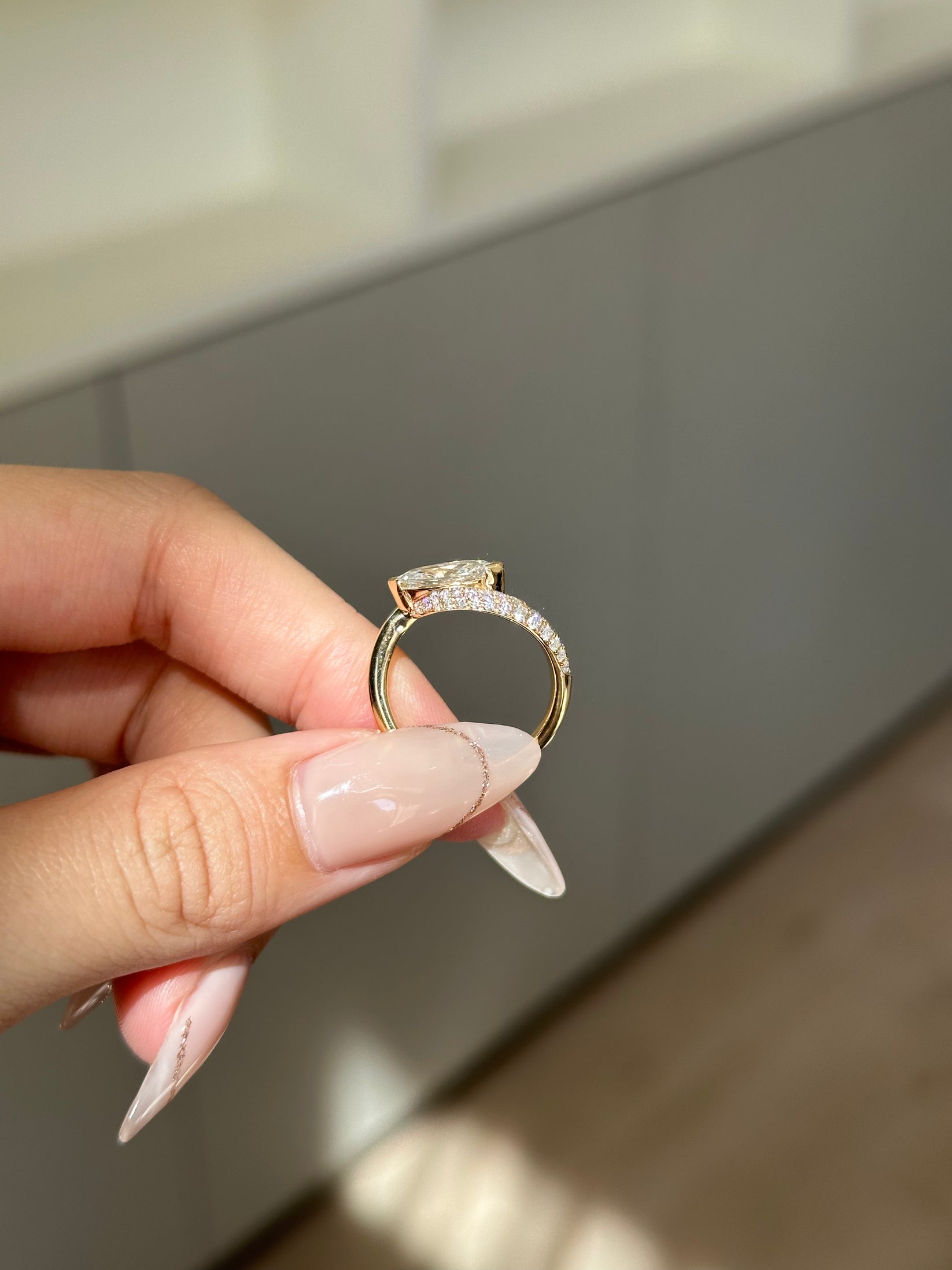 1.1 CT Marquise Cut Lab grown Diamond Twisted Pave Engagement Ring