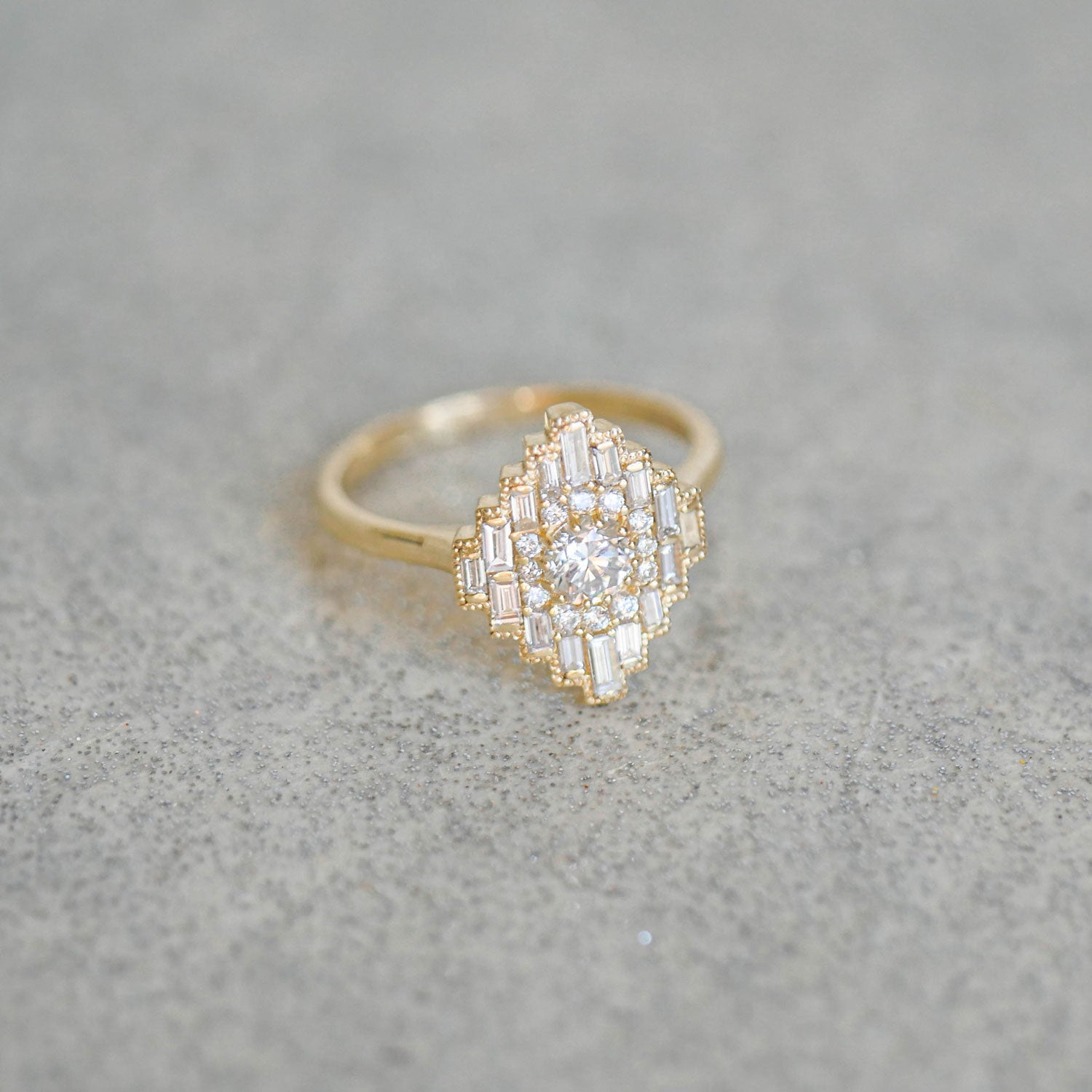 0.34 CT Round Cut Moissanite Art Deco Mosaic Engagement Ring