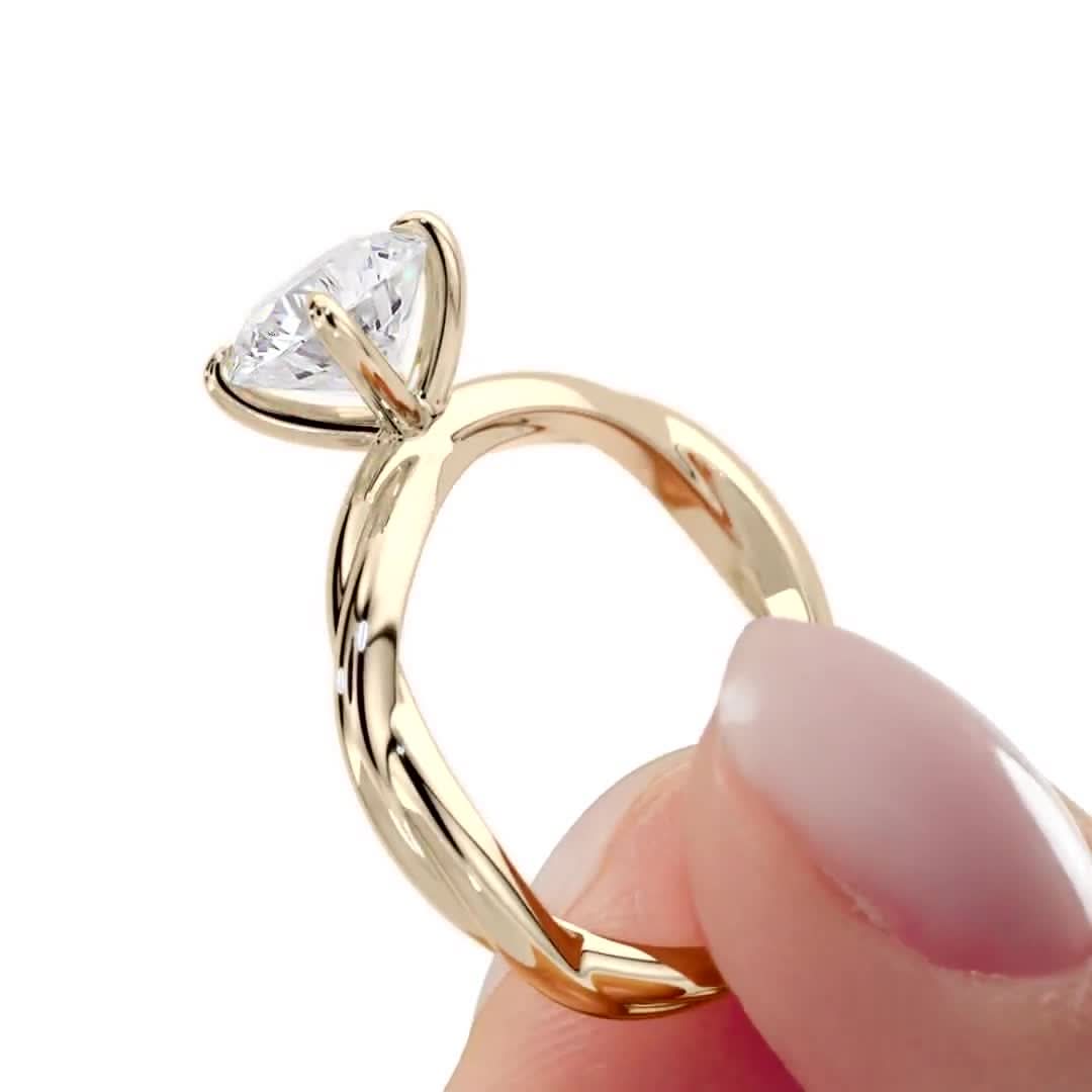 1.5 CT Round Cut Twisted Solitaire Moissanite Engagement Ring