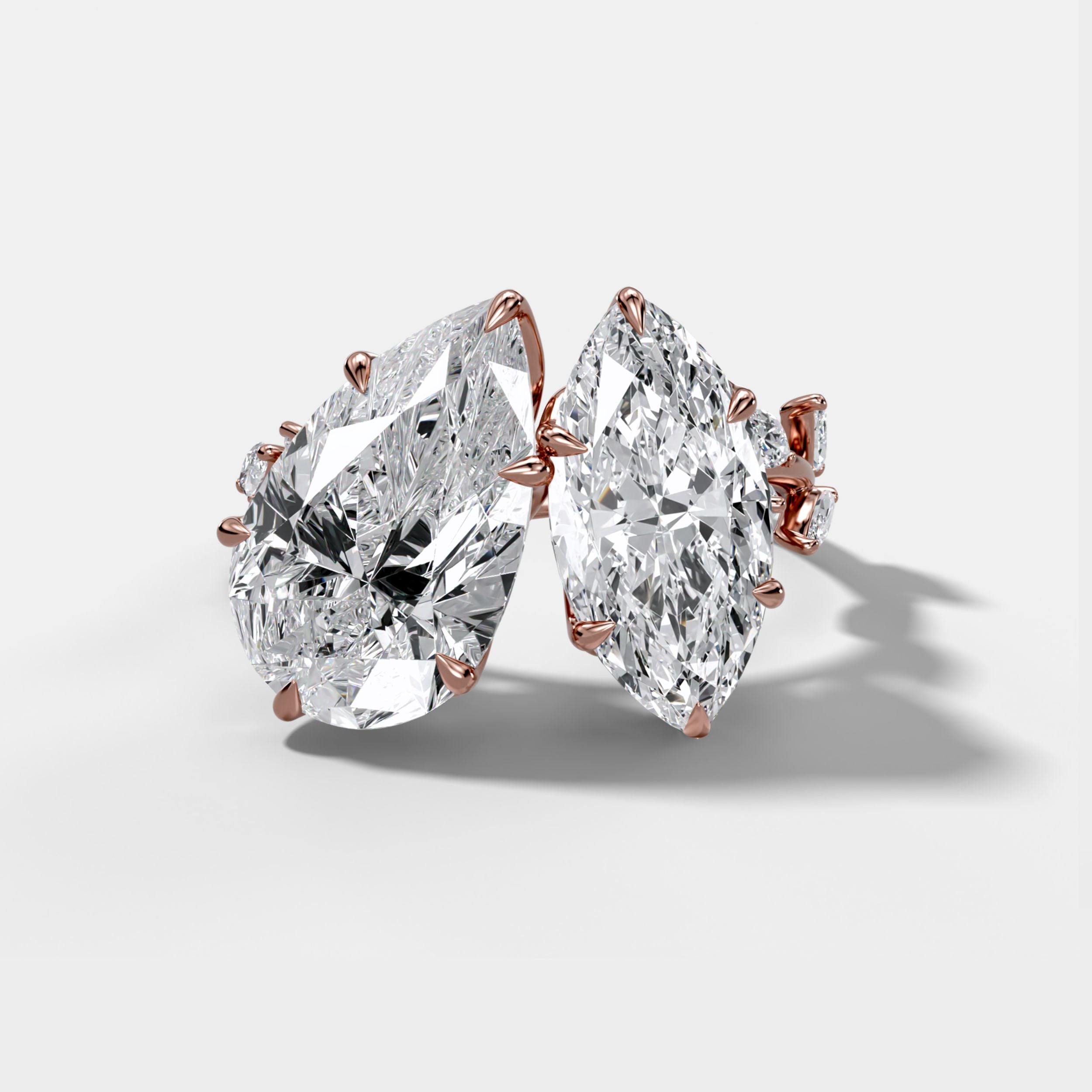 3.5 TCW Pear & Marquise Cut Lab grown Diamond Two Stone Nature Inspired Engagement Ring