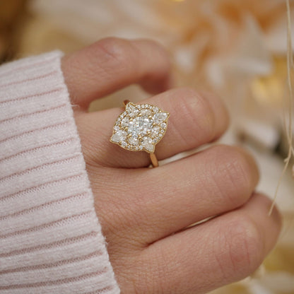 0.66 CT Oval Cut Moissanite Flora Mosaic Engagement Ring