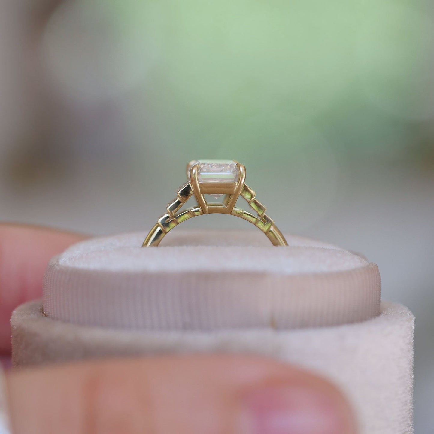 2.7 CT Emerald Cut Moissanite Cluster Engagement Ring