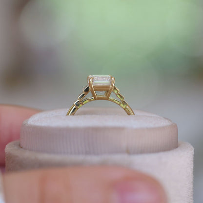 2.7 CT Emerald Cut Moissanite Cluster Engagement Ring