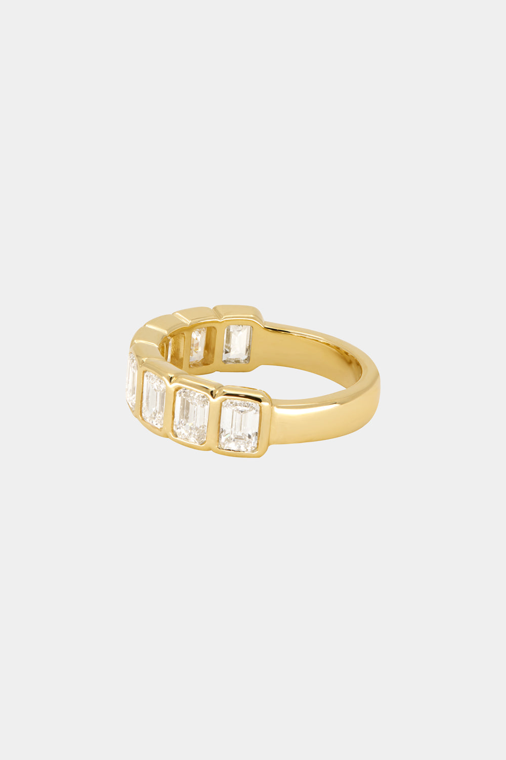 1.1 TCW Emerald Moissanite Bezel Set Half Eternity Wedding Band