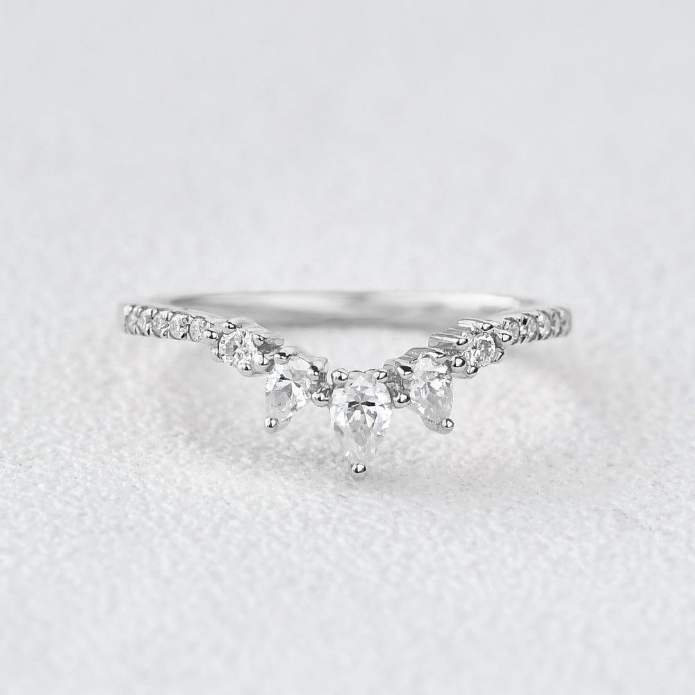 0.18 TCW Pear Moissanite Curved Pave Stacking Wedding Band