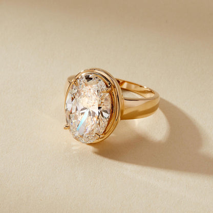 4 CT Oval Cut Double Bezel Solitaire Moissanite Engagement Ring