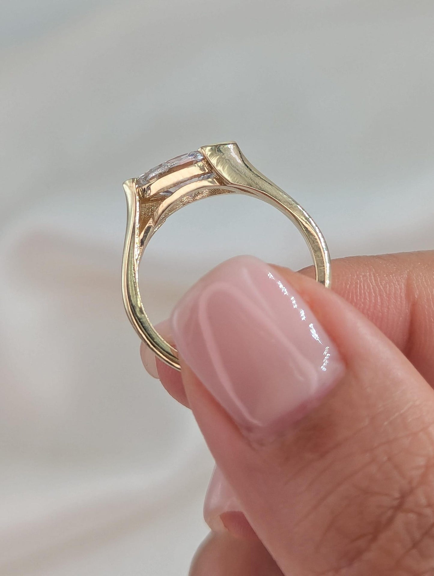 1.5 CT Marquise Cut Half Bezel Solitaire Moissanite Engagement Ring