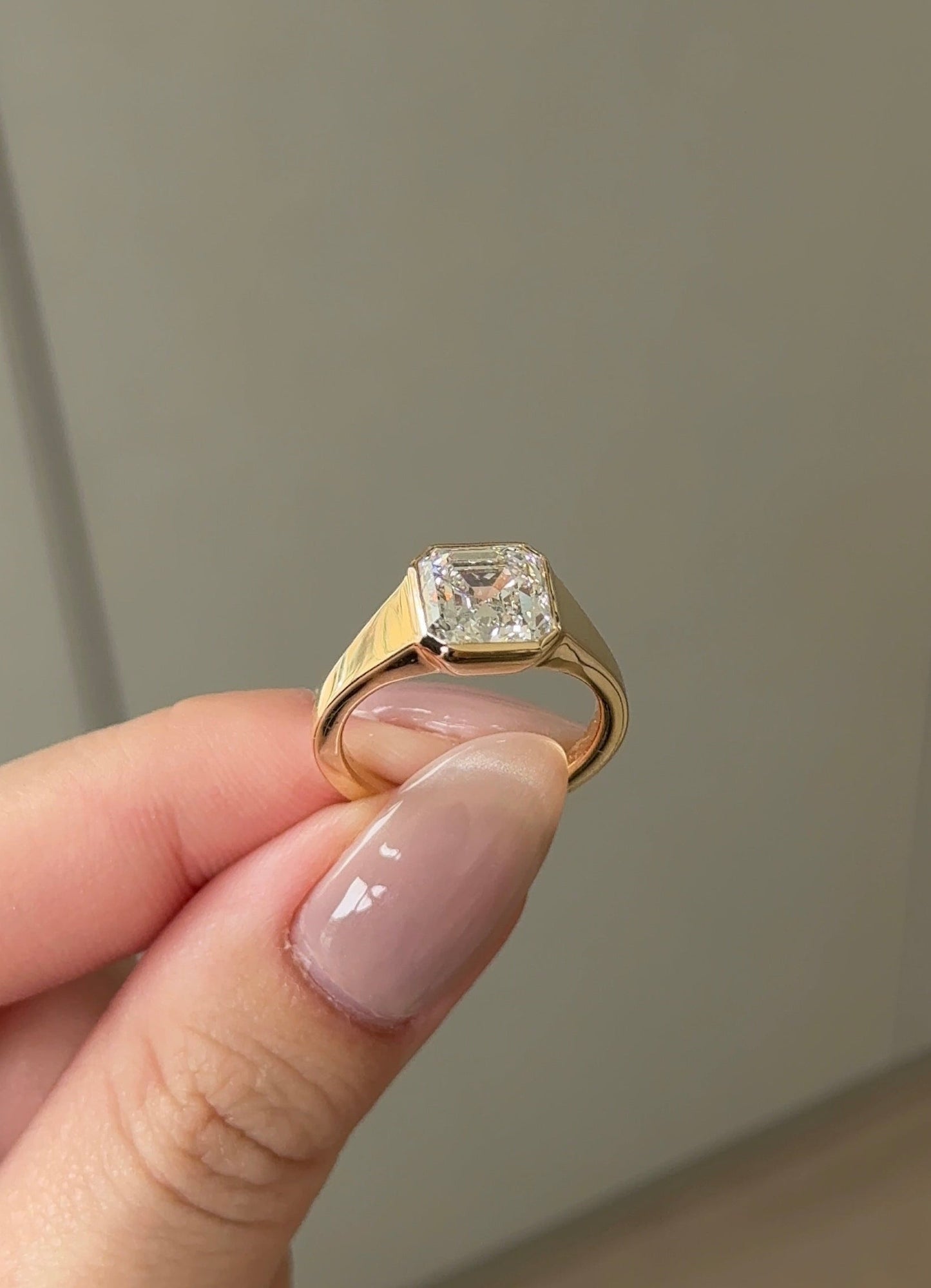2.55 CT Asscher Cut Lab grown Diamond Bezel Engagement Ring