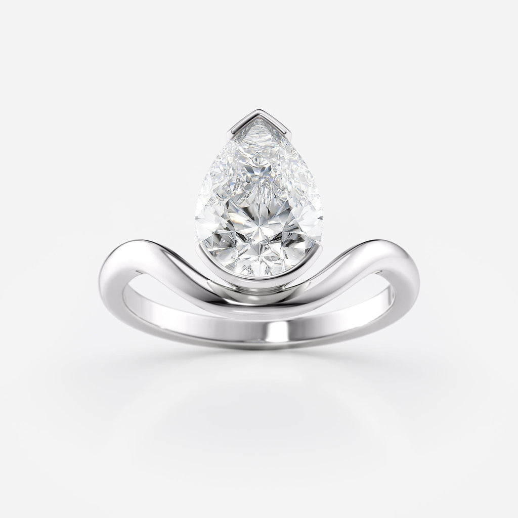 2 CT Pear Cut Half Bezel Floating Solitaire Moissanite Engagement Ring
