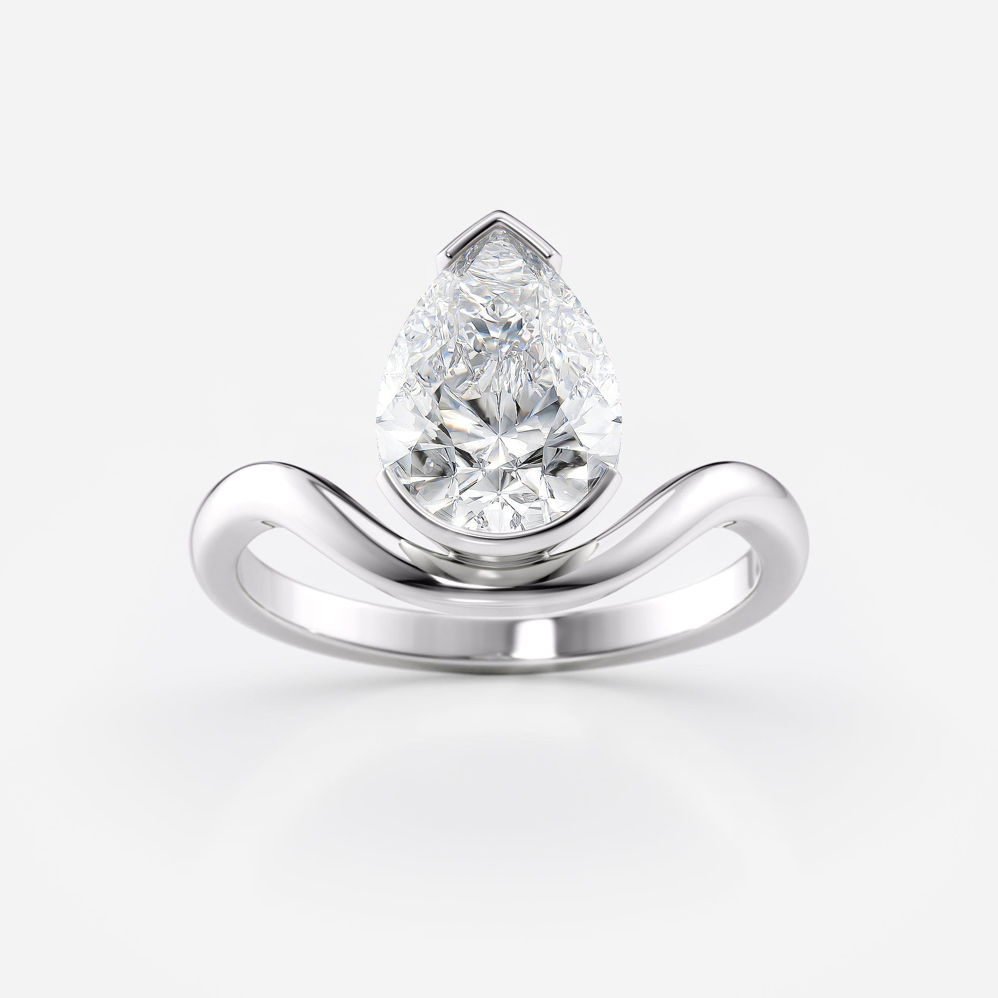 2 CT Pear Cut Half Bezel Floating Solitaire Moissanite Engagement Ring